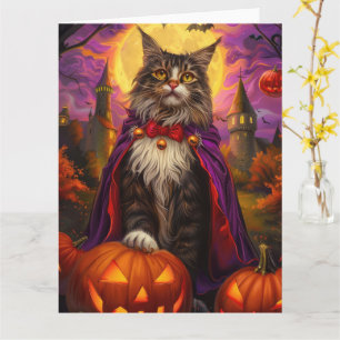 Halloween Maine Coon Cat Vampire Pumpkins Scary Kort