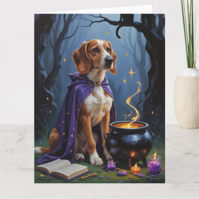 Halloween-målning med afghansk hund i fantasifull  kort (Framsida)
