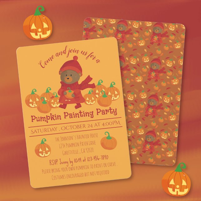 Halloween-målning/Snida pumpa-inbjudan Inbjudningar (Cute Halloween invitation for a pumpkin painting or carving party . )