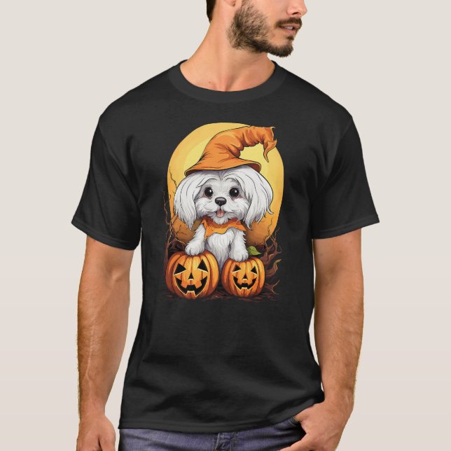 Halloween Maltese Dog Pumpkin T Shirt (Framsida)