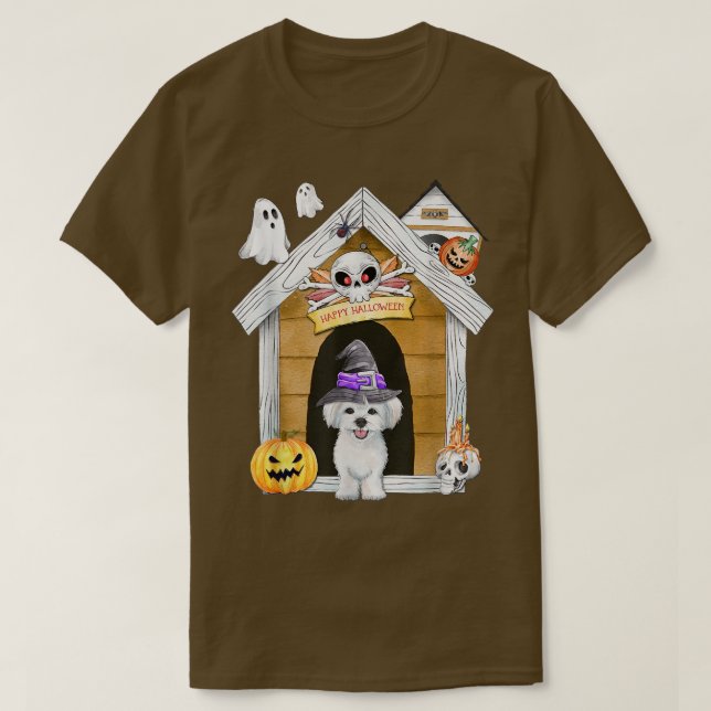Halloween Maltese Dog Witch Haunted House403 T Shirt (Design framsida)