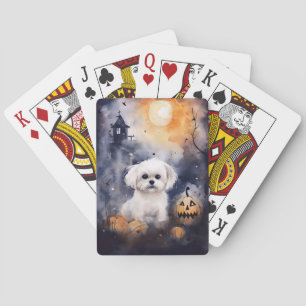 Halloween Maltese with Pumpkins Scary Casinokort