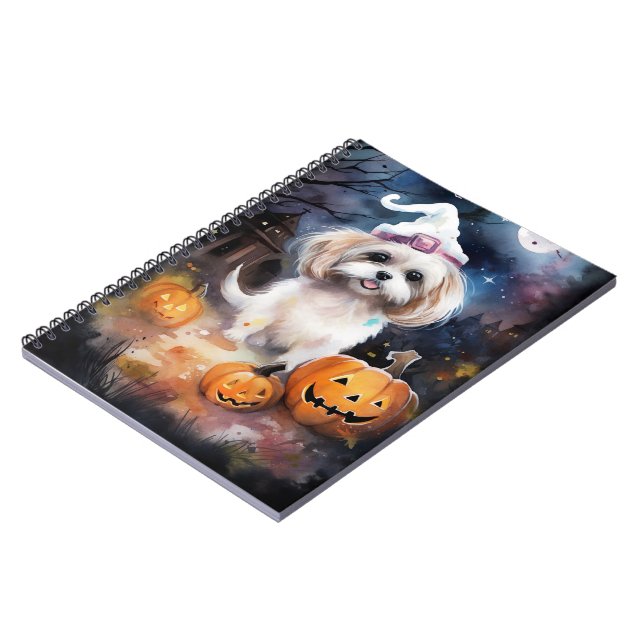 Halloween Malti Tzu med pumpor Scary Anteckningsbok (Vänstra Sidan)