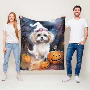 Halloween Malti Tzu med pumpor Scary Fleecefilt