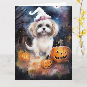 Halloween Malti Tzu med pumpor Scary Kort