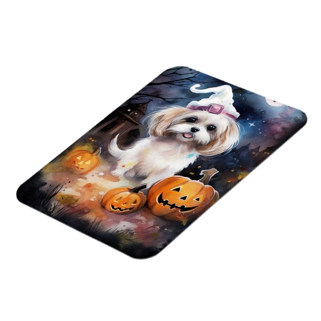 Halloween Malti Tzu med pumpor Scary Magnet (Vänstra Sidan)