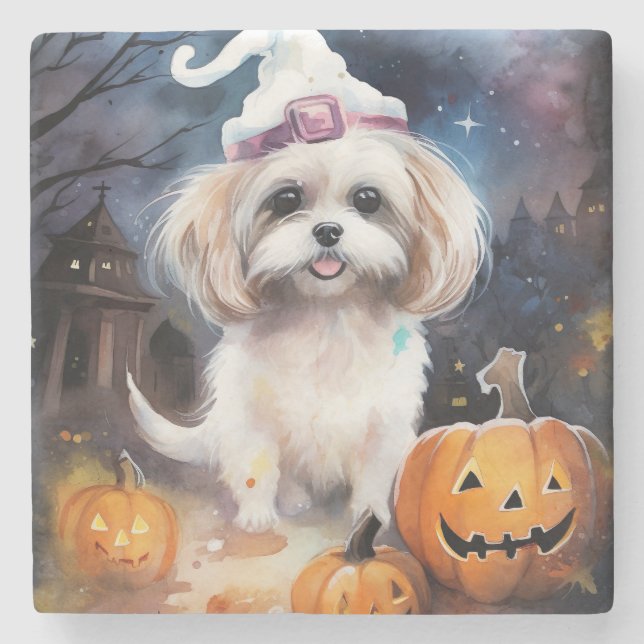 Halloween Malti Tzu med pumpor Scary Stenunderlägg (Framsidan)