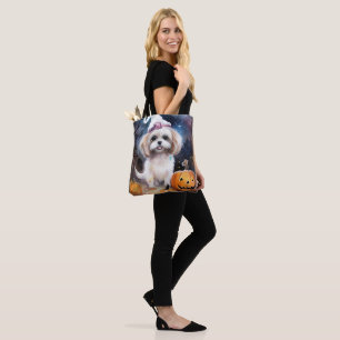 Halloween Malti Tzu med pumpor Scary Tygkasse