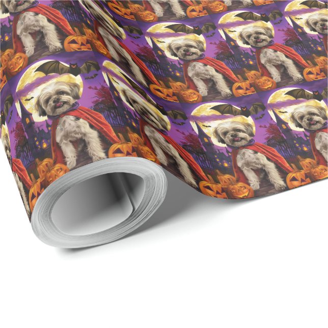 Halloween Malti Tzu Vampire Pumpa Skräckinjagande  Presentpapper (Rulle Hörn)