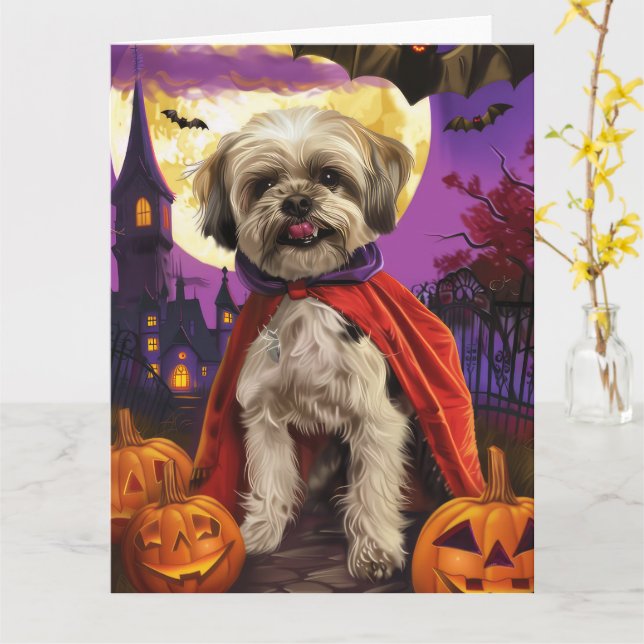 Halloween Malti Tzu Vampire Pumpkins Scary Kort (Gul blomma)