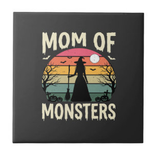 Halloween Mamma Till Monster Heksa Solnedgång Kakelplatta