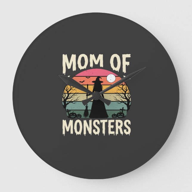 Halloween Mamma Till Monster Heksa Solnedgång Stor Klocka (Framsida)