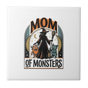 Halloween Mamma Tröja Skräck Monster Familj Design Kakelplatta
