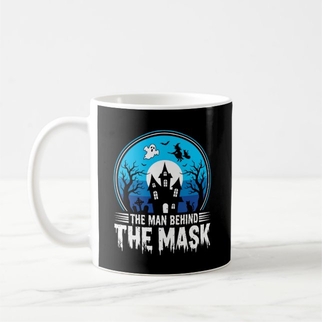 Halloween Man Behind the Mask Haunted House Kaffemugg (Vänster)