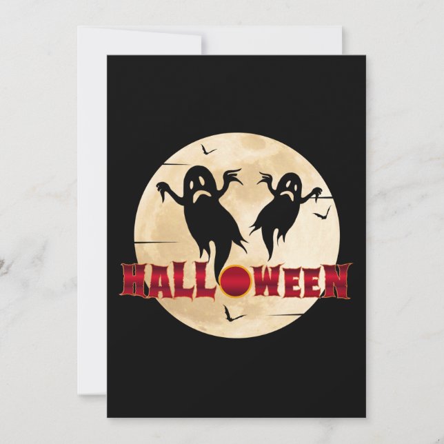 Halloween Månad Silhuett Spöken Fladdermöss Inbjudningar (Framsida)