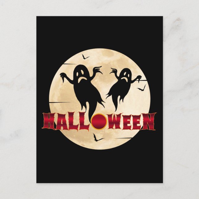 Halloween Månad Silhuett Spöken Fladdermöss Vykort (Framsida)