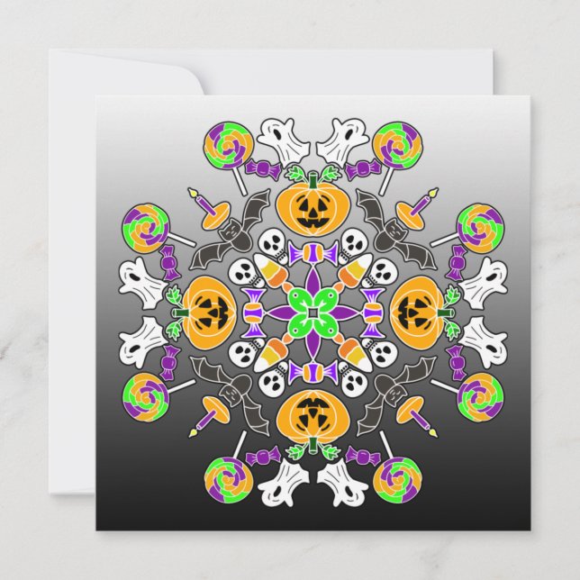 Halloween Mandala Spöken, Pumpkins, Fladdermöss oc Inbjudningar (Framsida)