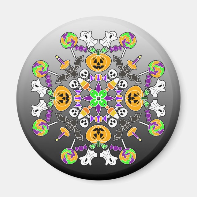 Halloween Mandala Spöken, Pumpkins Ornament Magnet (Framsidan)