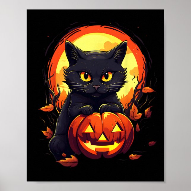 Halloween Måne Black Cat och Pumpkin För manar kvi Poster (Framsidan)