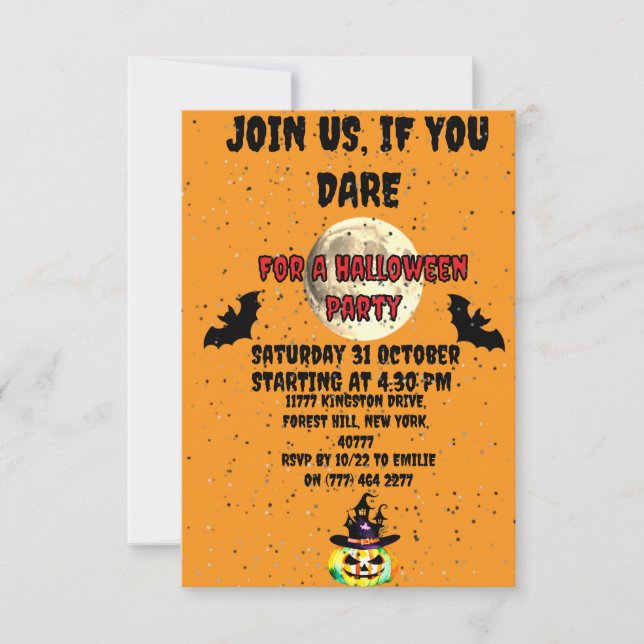 Halloween Måne & Fladdermus och pumpinbjudan till  Inbjudningar (Framsida)