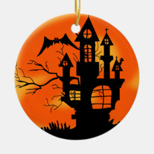 Halloween måne julgransprydnad keramik