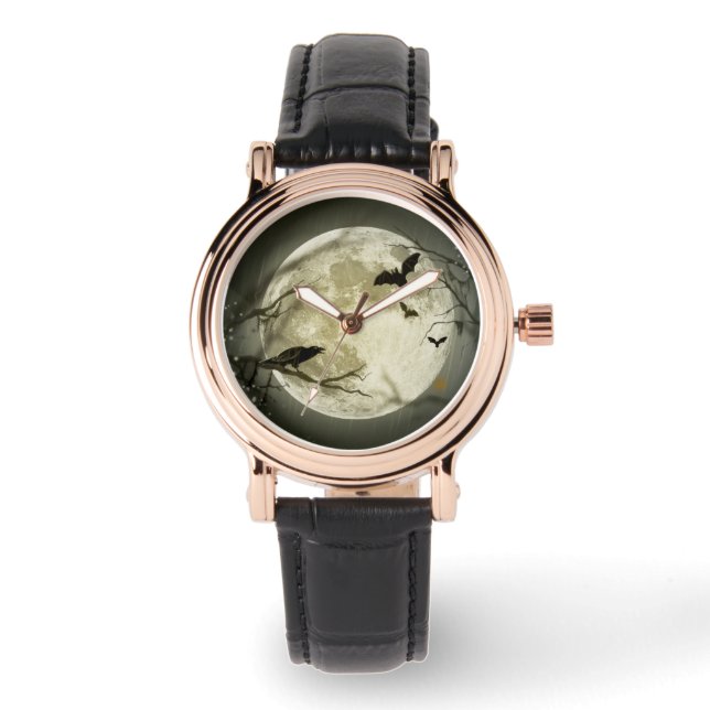 Halloween Måne-Kråkor Armbandsur (Framsida)