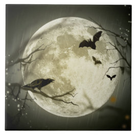 Halloween Måne-Kråkor Kakelplatta