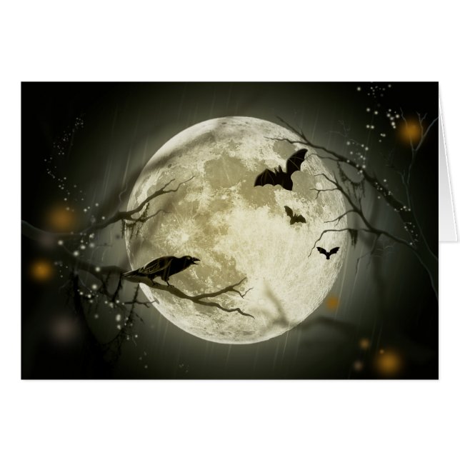 Halloween Måne-Kråkor OBS Kort (Framsidan Horizontal)