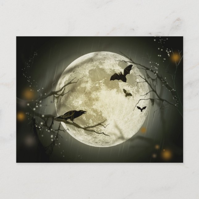 Halloween Måne-Kråkor Vykort (Framsida)