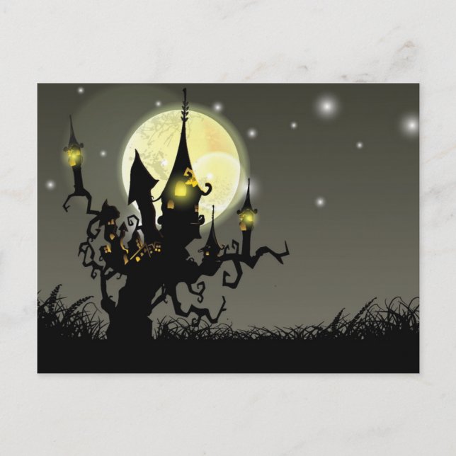 Halloween måne nattbakgrund vykort (Framsida)