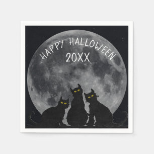 Halloween-måne och svarta katt silhuetter pappersservett