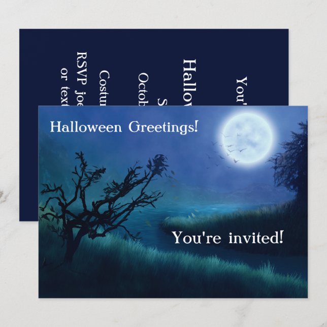 Halloween Måne på natten i Shades Blue & Grönt (Fram/baksida)