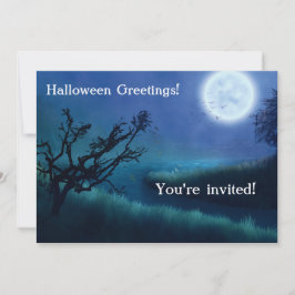 Halloween Måne på natten i Shades Blue & Grönt Kort