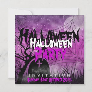 Halloween Måne+Spindelnät Rosa+Svartvit inbjudan