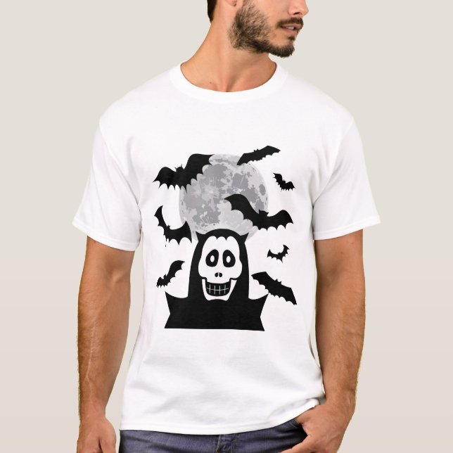 Halloween Måne Spooky Boo Skull Horror Fladdermus T Shirt (Framsida)