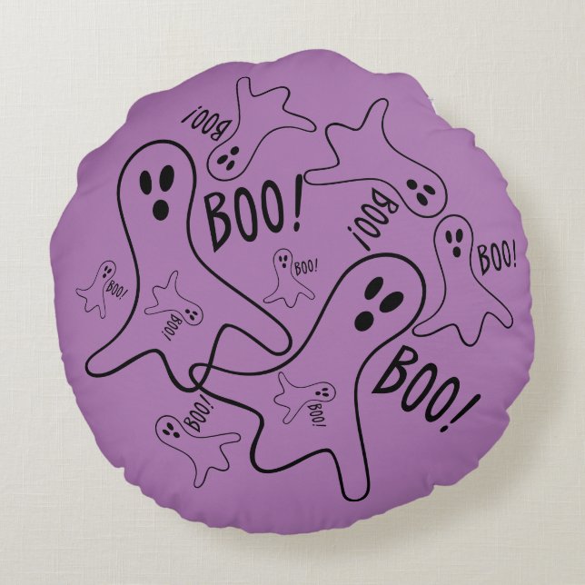 Halloween Måne & Witches & Spöken BOO! Pillow Rund Kudde (Baksidan)