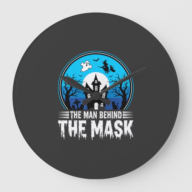 Halloween mannen bakom masken spökhus stor klocka (Framsida)