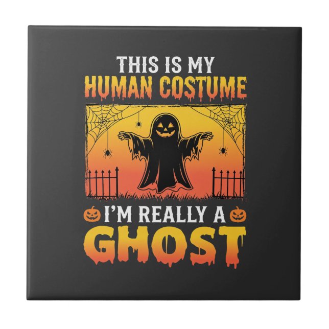 Halloween Människokostym Spöke Vintage Kakelplatta (Framsidan)