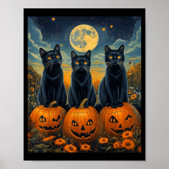 Halloween månsken pumpa svarta katter poster (Framsidan)