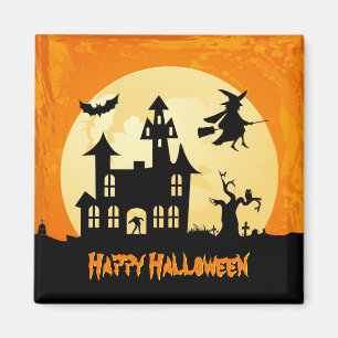 Halloween månsken spökat hus i kyrkogård magnet
