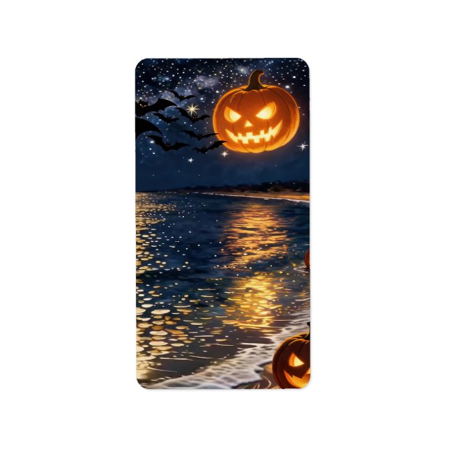 Halloween månsken strand adressetikett (Framsidan)