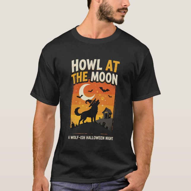 Halloween Månskrik Hund T Shirt (Framsida)