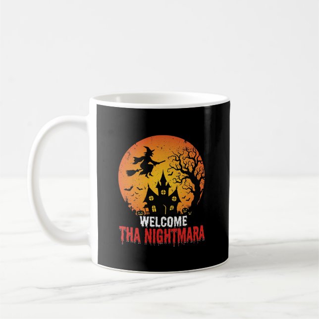 Halloween Mardröm Häxa Spökhus Design Kaffemugg (Vänster)