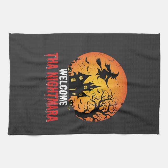 Halloween Mardröm Häxa Spökhus Design Kökshandduk (Horisontell)