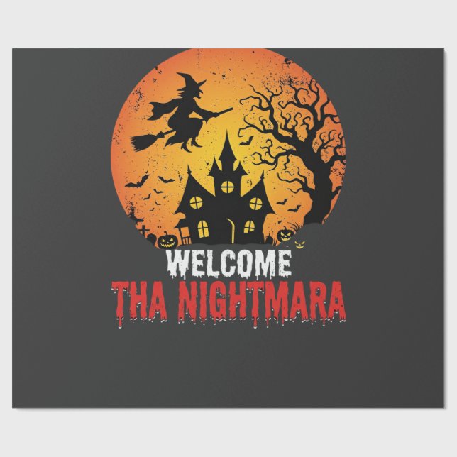 Halloween Mardröm Häxa Spökhus Design Presentpapper (Platt)