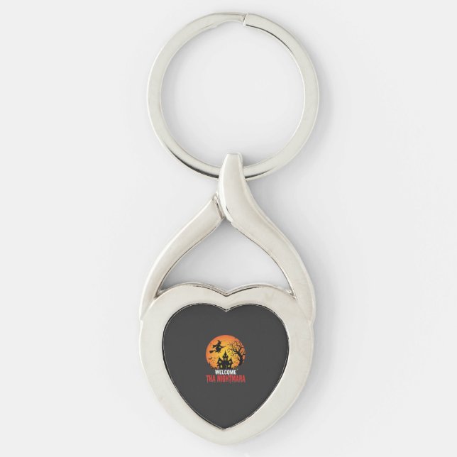 Halloween Mardröm Häxa Spökhus Design Twisted Heart Silverfärgad Nyckelring (Framsidan)