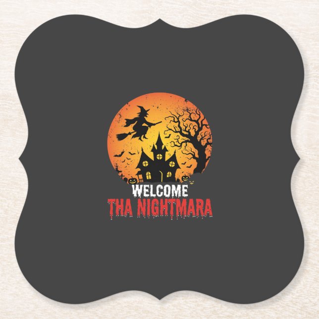 Halloween Mardröm Häxa Spökhus Design Underlägg Papper (Framsida)