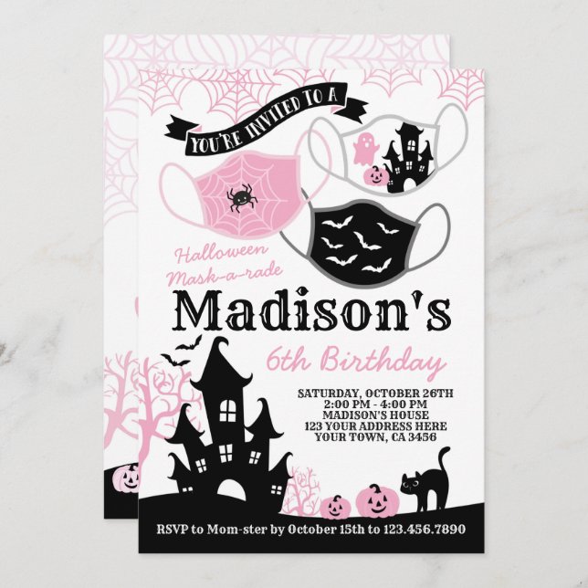 Halloween Mask-a-handelsplats Inbjudningar (Fram/baksida)