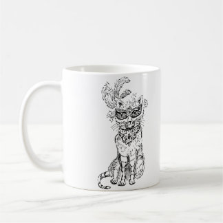 Halloween maskerad katt svart linjearbetet kaffemugg