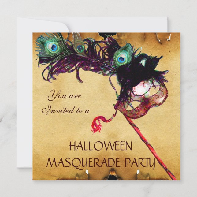 HALLoween MASKERADBAL pergament Inbjudningar (Framsida)